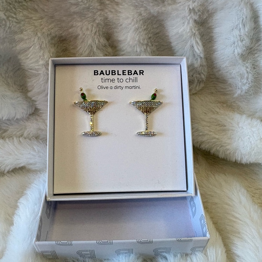 BaubleBar Sparkling Martini Earrings with Olive Accents